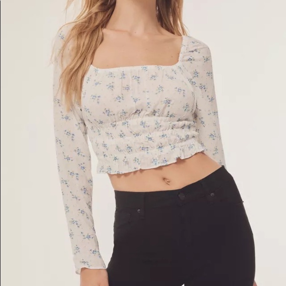 Urban Outfitters long sleeve square neck smocked top